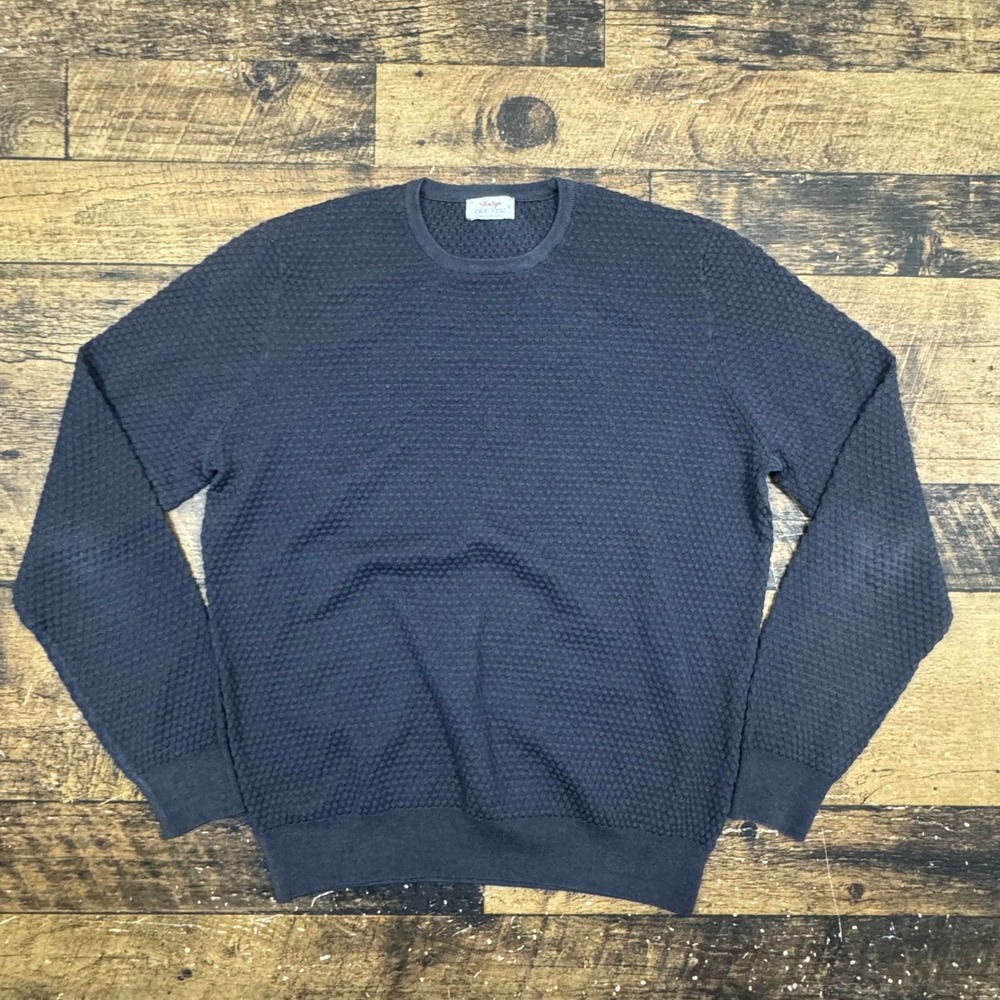 Vintage Gran Sasso Mens Navy Blue Textured Knit Crewneck Sweater Made‎ in Italy